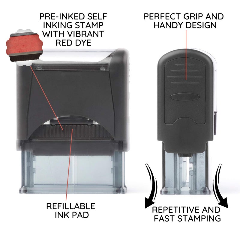 invera Self Inking Rubber Stamp  Refillable Red Ink Preinstalled - (9/16"" x 1-1/2"") (Scanned) - Image 2